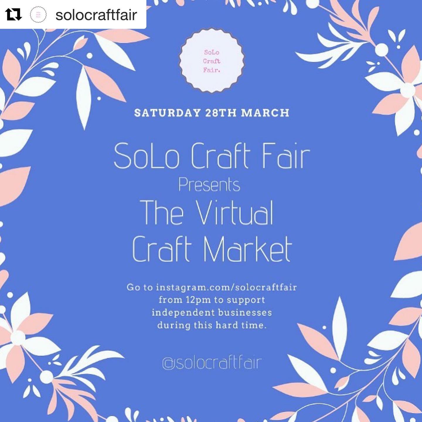 We’ll be joining this fabulous virtual market tomorrow! Take a look at @solocraftfair Instagram stories to see products by us and many more independent crafts people #supportsmallbusinesses #Repost @solocraftfair with @get_repost・・・One more sleep until tomorrow’s Virtual Market! Don’t forgot to log onto our stories tomorrow from 12... Stay safe and help support makers and artists during these challenging times by joining our Virtual Craft Market every Saturday between 12-2pm GMT. During our first market we had over 200 small businesses from across the world take part!To Visit:1. Make a cup of tea and get comfortable.2. Switch on to SoLo Craft Fair's Instagram stories between 12-2pm every Saturday. Please note only 100 stories are allowed at one time, so please check back 2-3 times throughout the event so you don't miss any traders. 3. If you see something you like, click through to their profile to find out how to buy and follow the maker. 4. Please be patient with postage, as this can be slower during these uncertain times.To Participate:1. During 12-2pm please make ONE story featuring a product with it's price and tag solocraftfair2. At some point within the 2 hour window we will share your story and you will become part of the 'market'3. Please note if you have another source of income at this time, please leave this opportunity for people who depend solely on their creative business as a livelihood. We want to support those most in need. 4. If you are going to be involved, please help promote this event. It is free to take part, therefor there is no budget to promote. The success of the week's event came down to everyone doing their bit to spread the word. Remember, we're trying to make an online community here! 5. You can find graphics to share for each week at www.instagram.com/solocraftfair6. Keep products family friendly! See you at www.instagram.com/solocraftfair every Saturday until this madness is over!