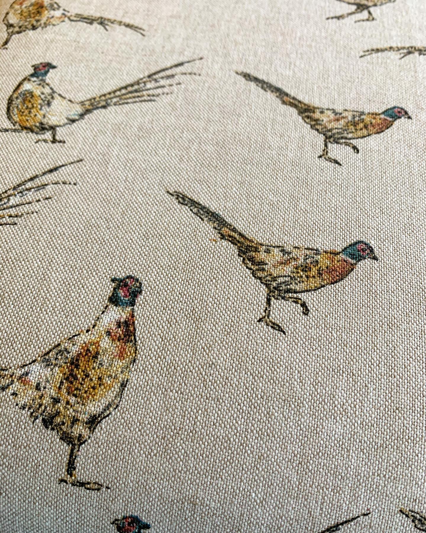 Working with this gorgeous pheasant fabric today, ready for an order that’ll be heading to one of our favourite local shops. #countrycottageinteriors #lifestyle #handcrafted #homewares #homedecor #pheasant #gamebirds #illustration #countrythemed #rustic #wiltshire