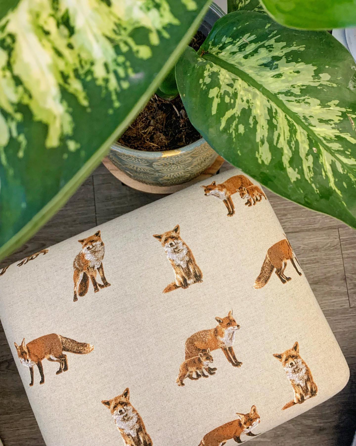Foxy print ottoman freshly finished! We should have this beauty with us at @clevedonsundaymarket on the 7th May 🧡 We make our ottomans to order and love creating bespoke one of a kind pieces. Head over to our website for more info Link jn bio